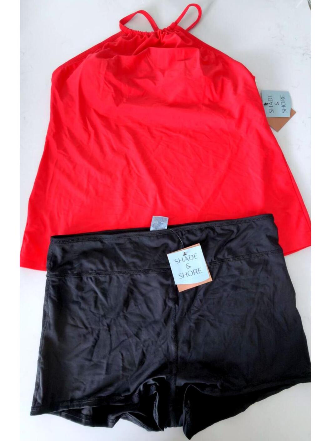 Shade & Shore Red Black High Waist Halter Style 2pc Swimsuit Women Size Large